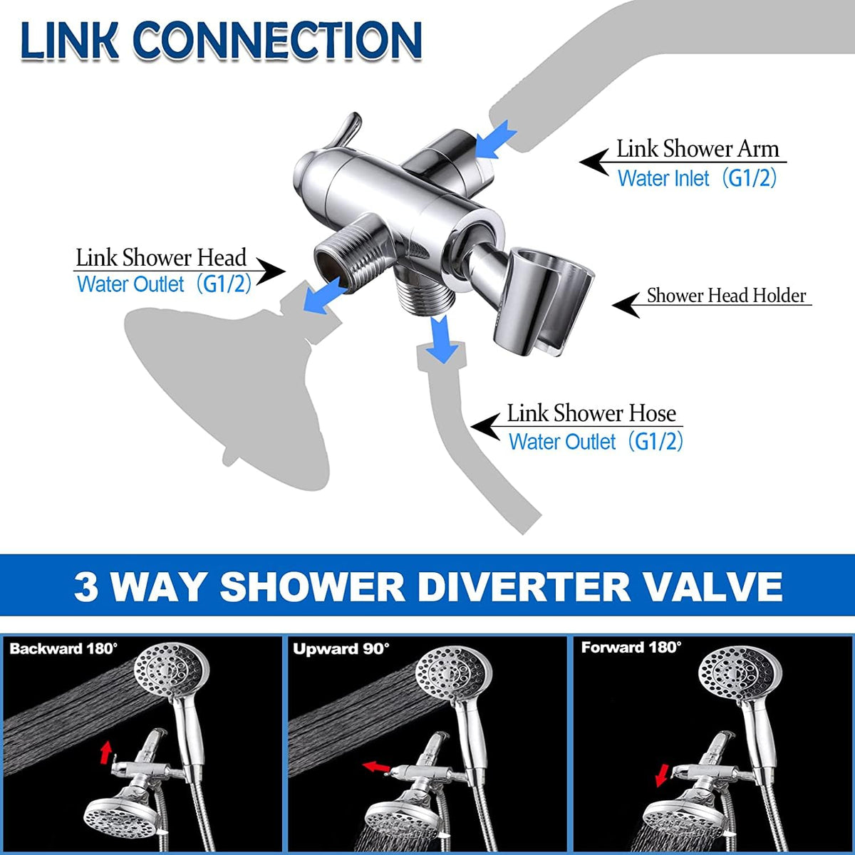 G1/2 universal connection compatible with most standard showers.