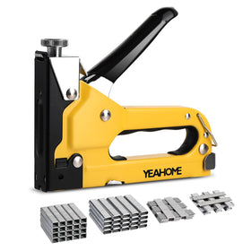 YEAHOME 4-in-1 staple gun in action for versatile fastening on wood and fabric