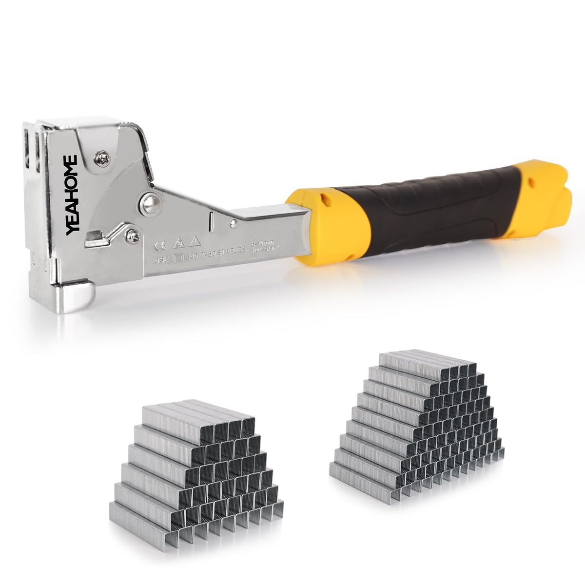 YEAHOME heavy duty hammer tacker with anti-jam magazine in use