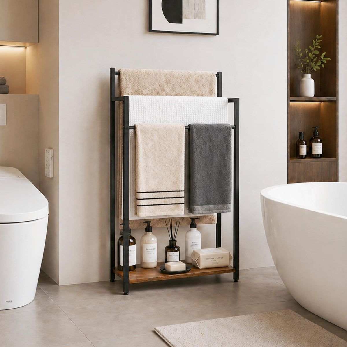 yeavs blanket ladder detail shows rustic shelf and durable frame for versatile storage