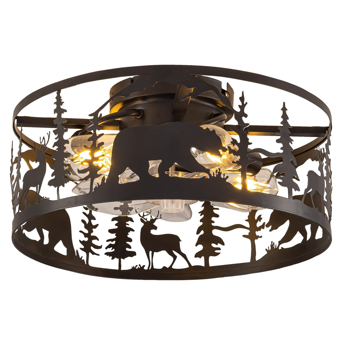 YEDAORL farmhouse caged fan with light featuring bear-deer pattern for rustic ambiance