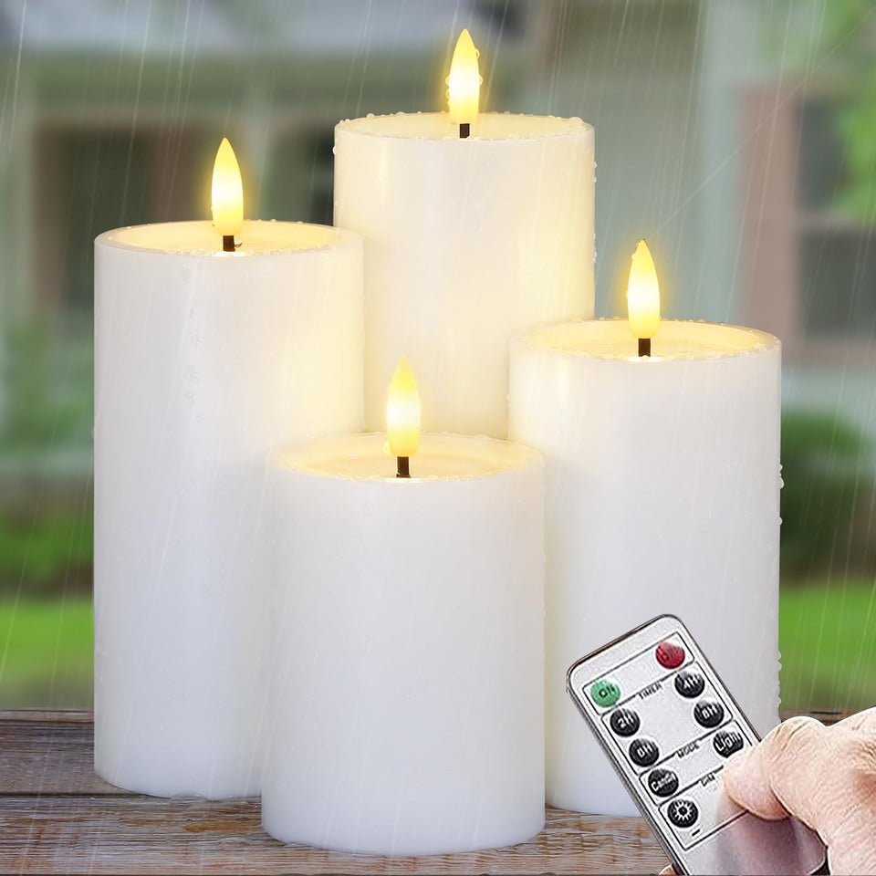 Yeelida outdoor flameless candles with remote, front view, safe ambient glow for patios