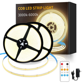 Yeewhale COB LED strip 100ft warm white rolls illuminate living spaces evenly.