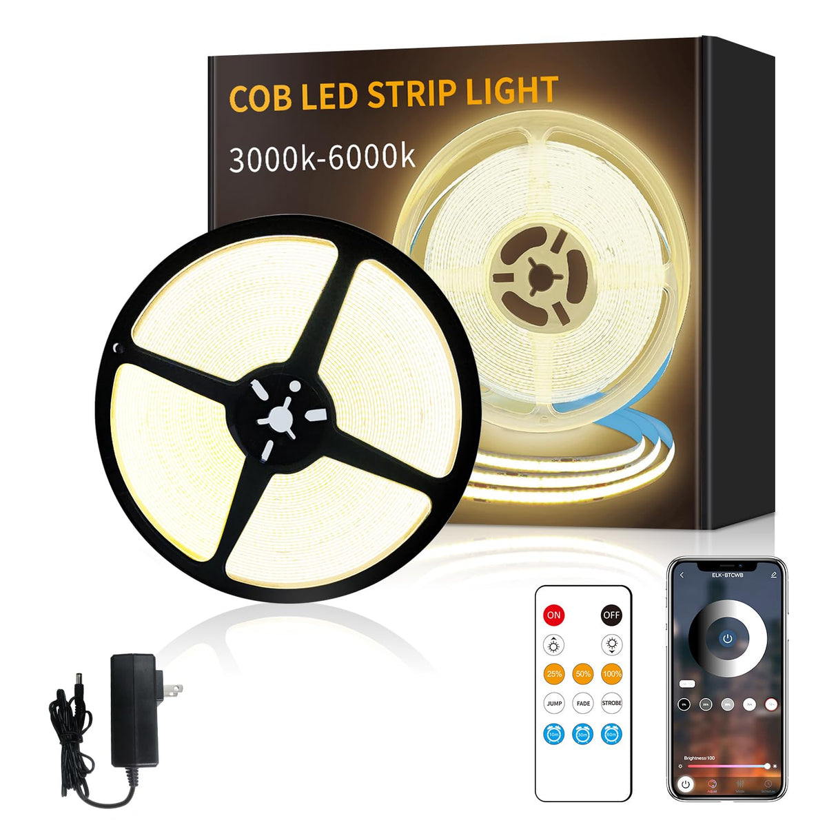 Yeewhale COB LED strip 50ft warm white provides even ambient lighting.