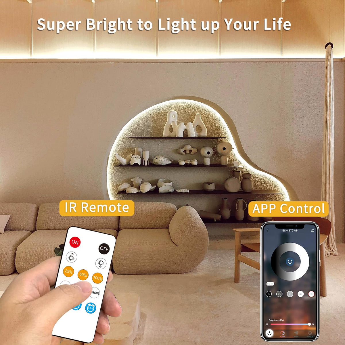 Yeewhale COB LED strip adhesive back ensures strong mounting on clean surfaces.