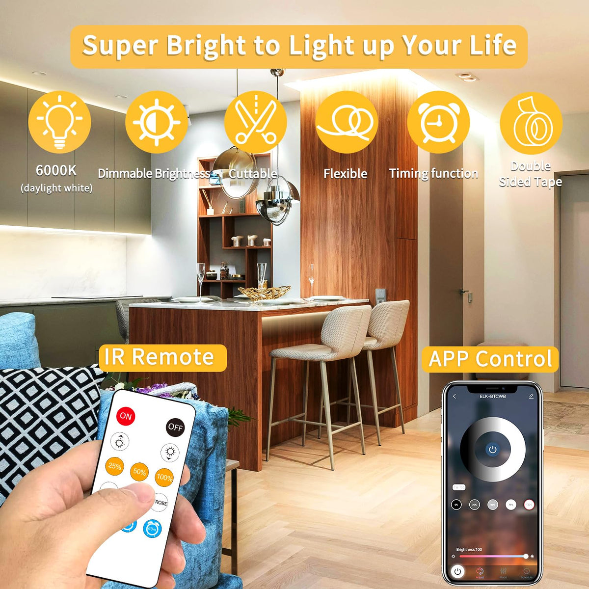 Yeewhale COB LED remote control for easy brightness adjustments.