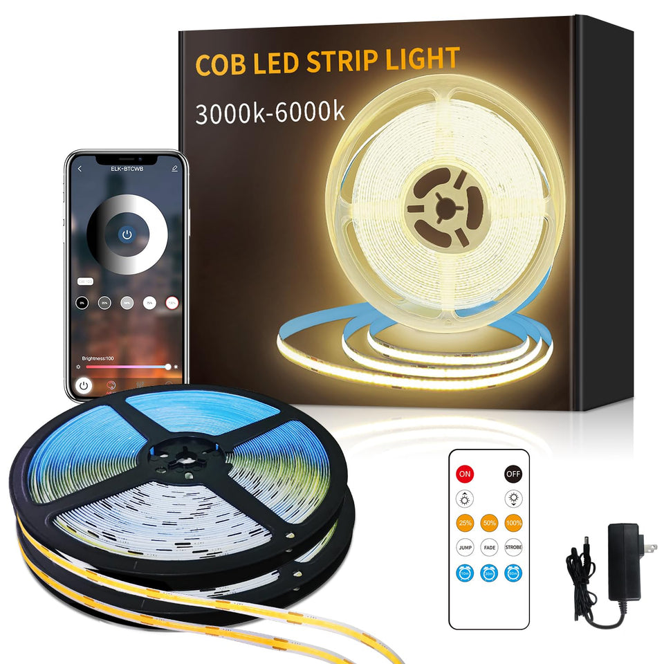 Yeewhale COB LED strip pack with two 50ft rolls for versatile room lighting.