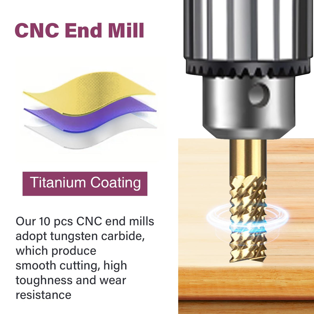 YEEZUGO titanium-coated cutter 1.6mm for smooth 3D relief on wood and resin