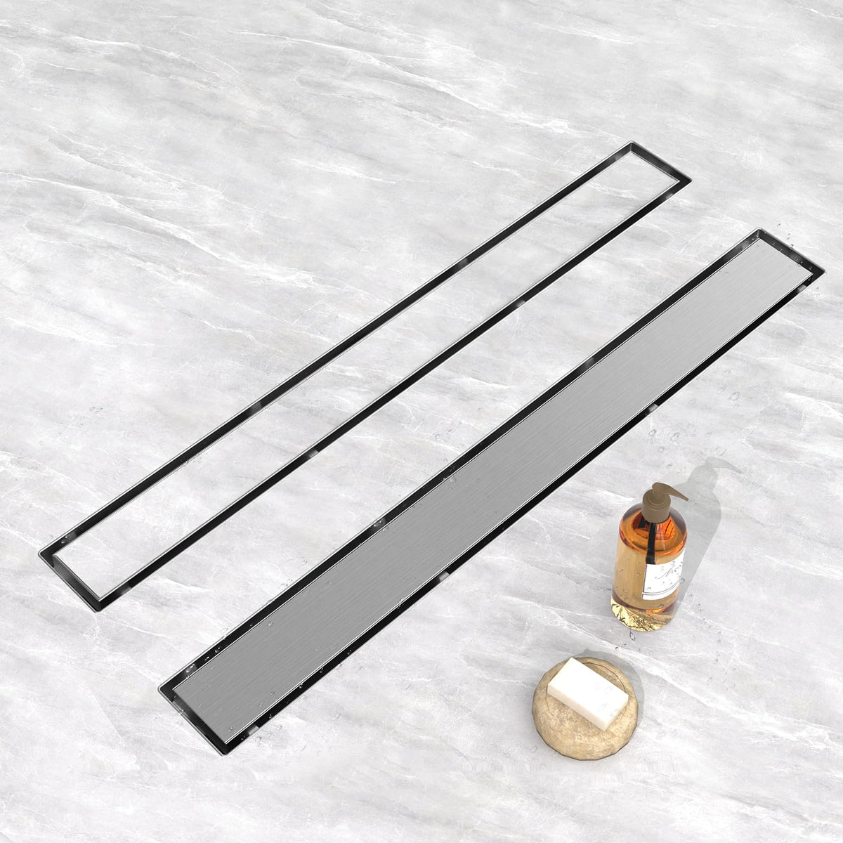 YEFU 24-inch nickel shower drain with tile insert for seamless installation and drainage