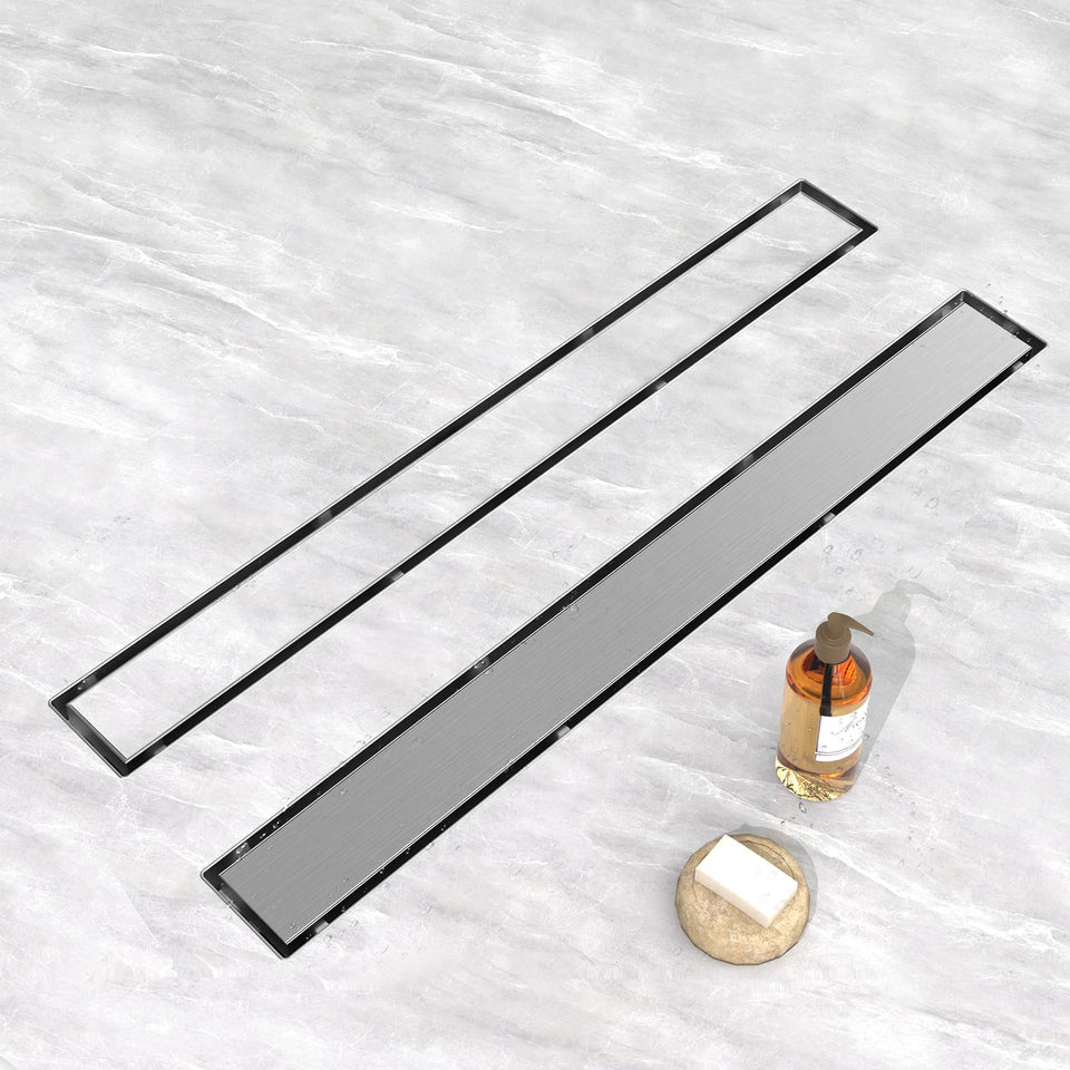 YEFU 24-inch nickel shower drain with tile insert for seamless installation and drainage
