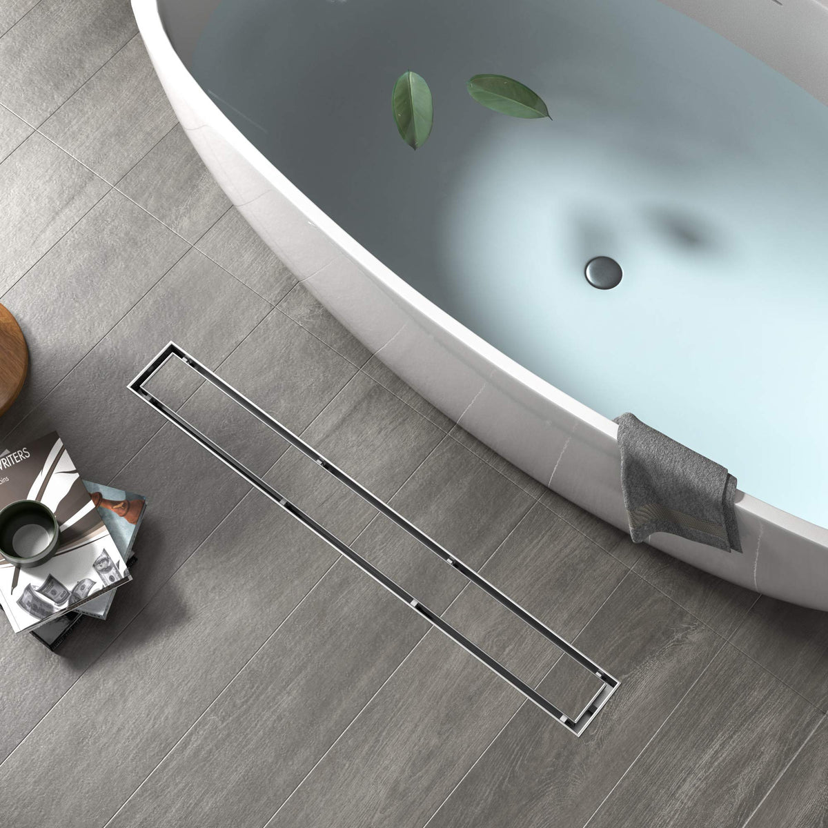 Metal cover side of YEFU drain offers a sleek, modern finish