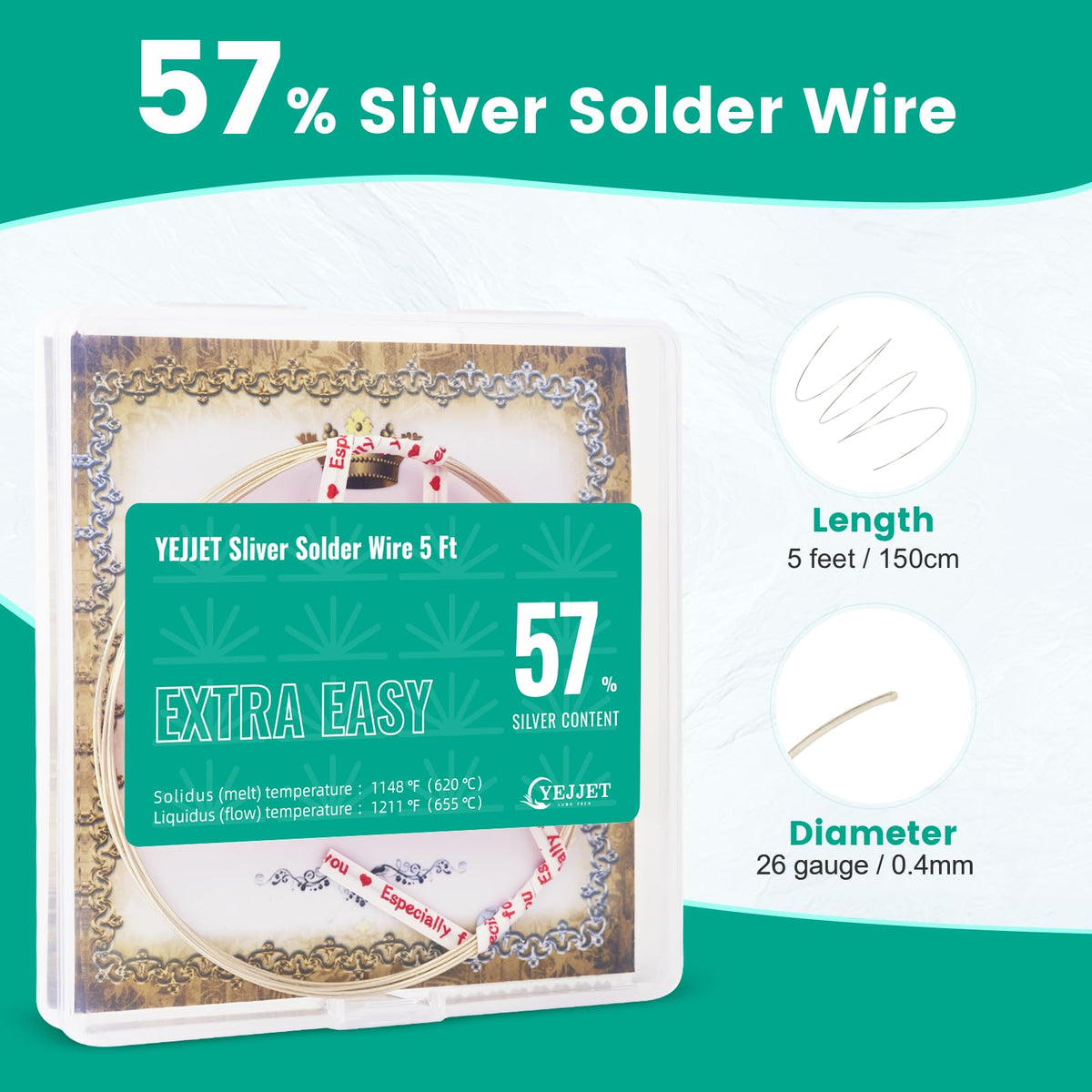 YEJJET solder wire close-up showing flow for jewelry repairs