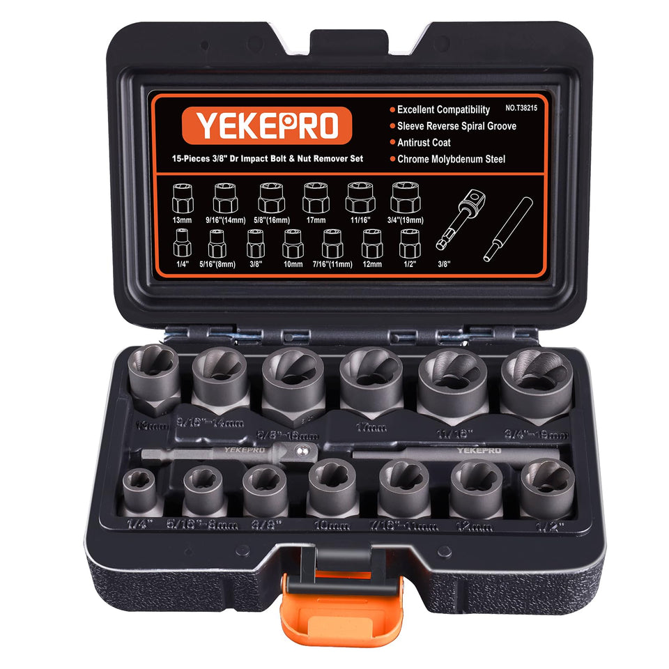 YEKEPRO bolt extractor set collection shows versatility for removing rounded, rusted bolts.