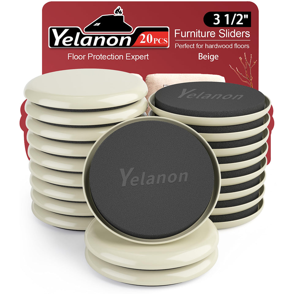 Yelanon furniture sliders on carpet; 20-piece set for easy heavy furniture movement.
