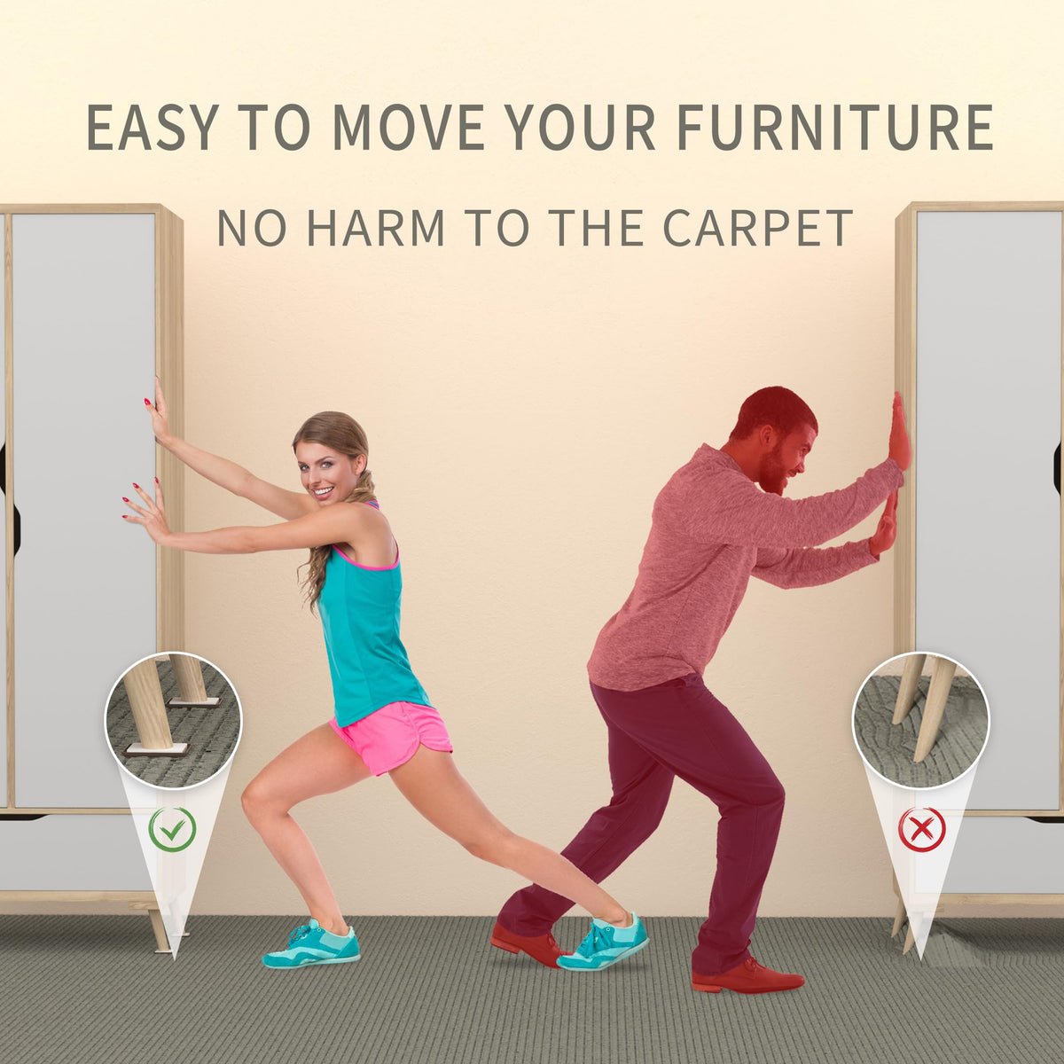 Yelanon sliders protect carpet and support heavy furniture safely