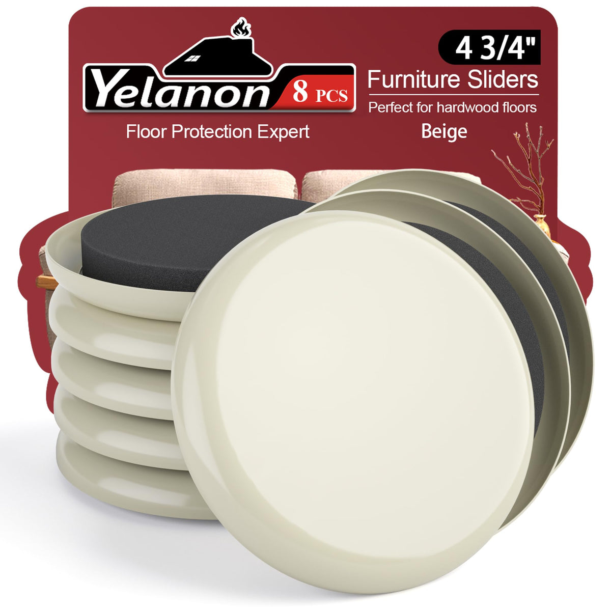 Yelanon round beige furniture sliders pack of 8 for easy moving on carpet