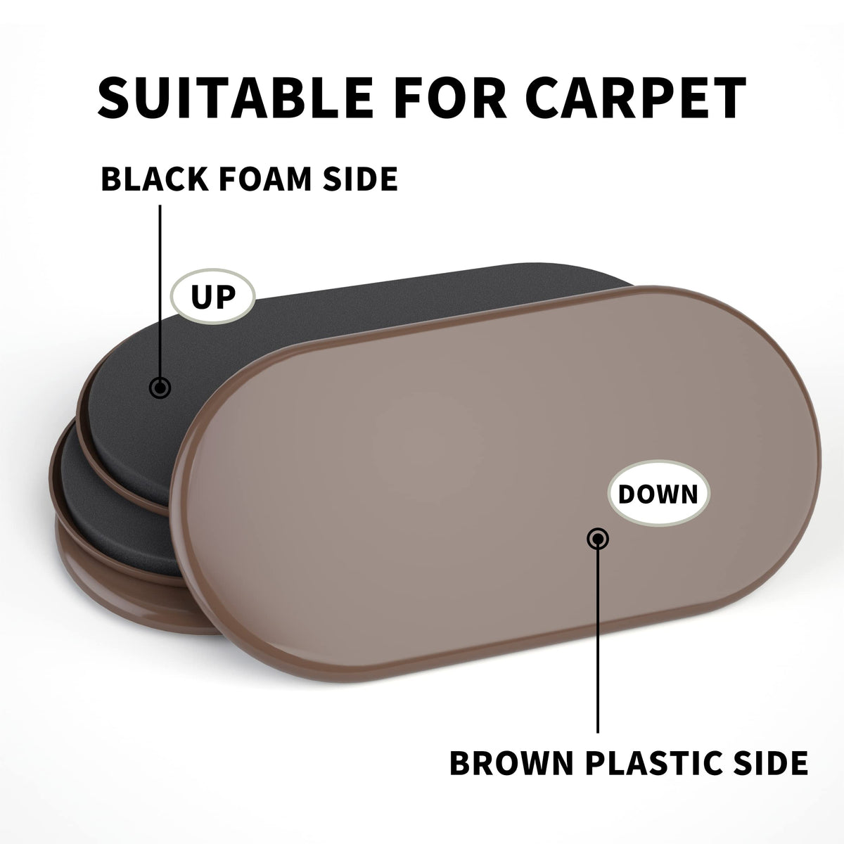 Yelanon oval sliders protect hardwood and carpet while easy gliding.