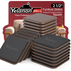 Yelanon Square Furniture Sliders packaging showcases easy setup and floor protection.