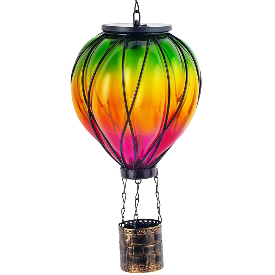 YELENEW colorful solar hot air balloon lantern with vibrant glass finish for garden ambiance.