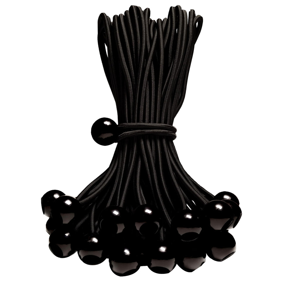 Yelier 4-inch black ball bungee cord, ideal for secure packing and travel.