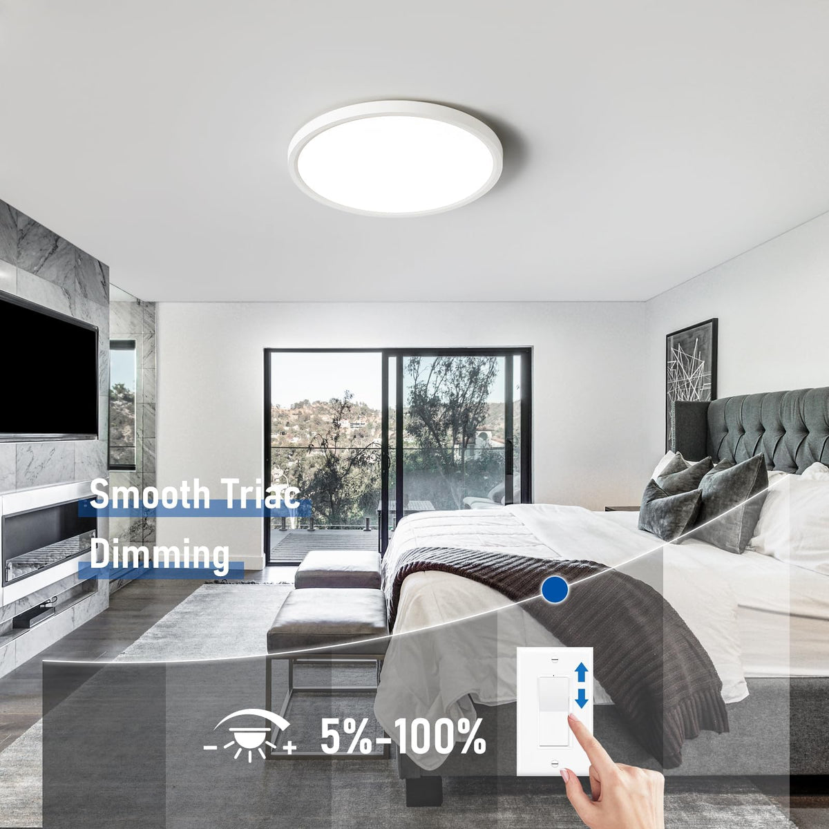 YELIOLED 6-pack slim 12-inch ceiling light dimmer toggle showing adjustable brightness