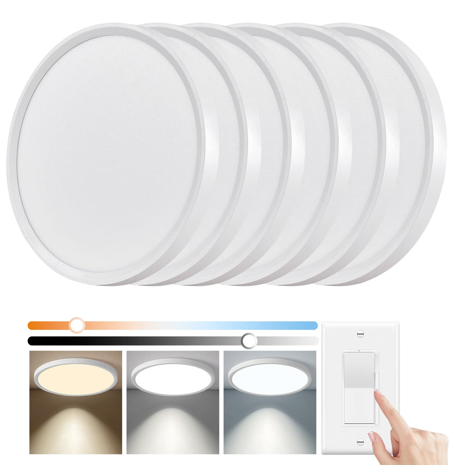 YELIOLED 6-pack slim 12-inch ceiling light front view for clean, energy-efficient ambient illumination