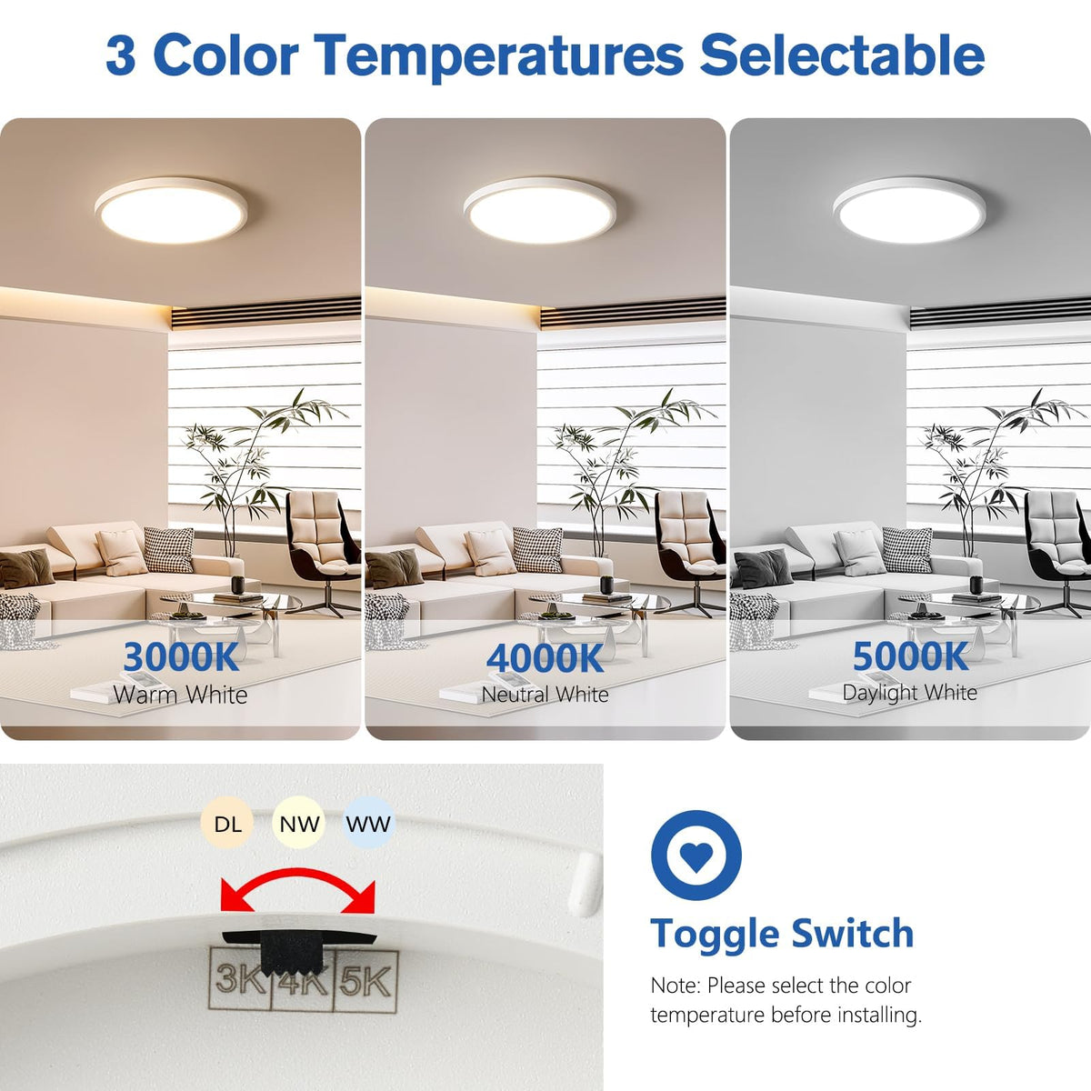 YELIOLED 6-pack slim 12-inch ceiling light side view suitable for low ceilings