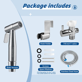 Yellara bidet spray nozzle with universal fit for quick bathroom upgrades.