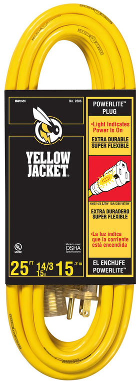 Yellow Jacket 25-foot extension cord with lighted end for outdoor power