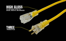Yellow Jacket 25-foot extension cord with SJTW jacket for rugged outdoor durability