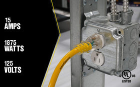 Yellow Jacket high-visibility yellow extension cord improves jobsite safety and quick location