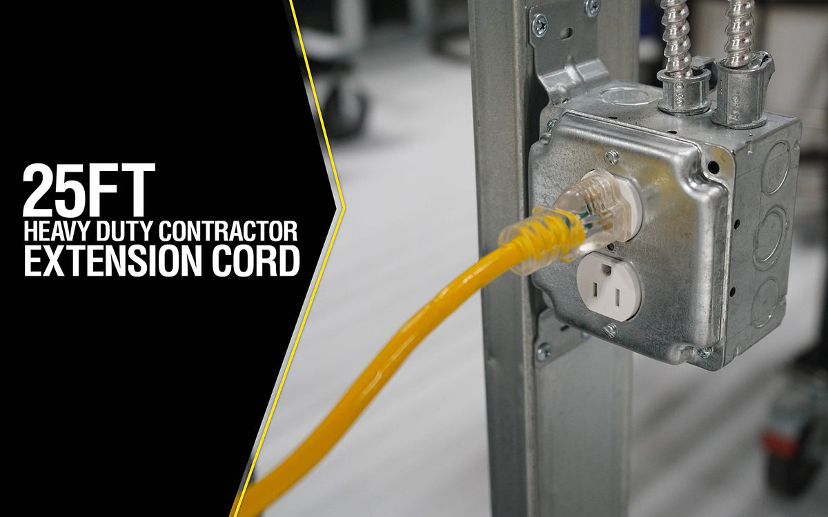 Yellow Jacket outdoor extension cord bright yellow for easy jobsite visibility