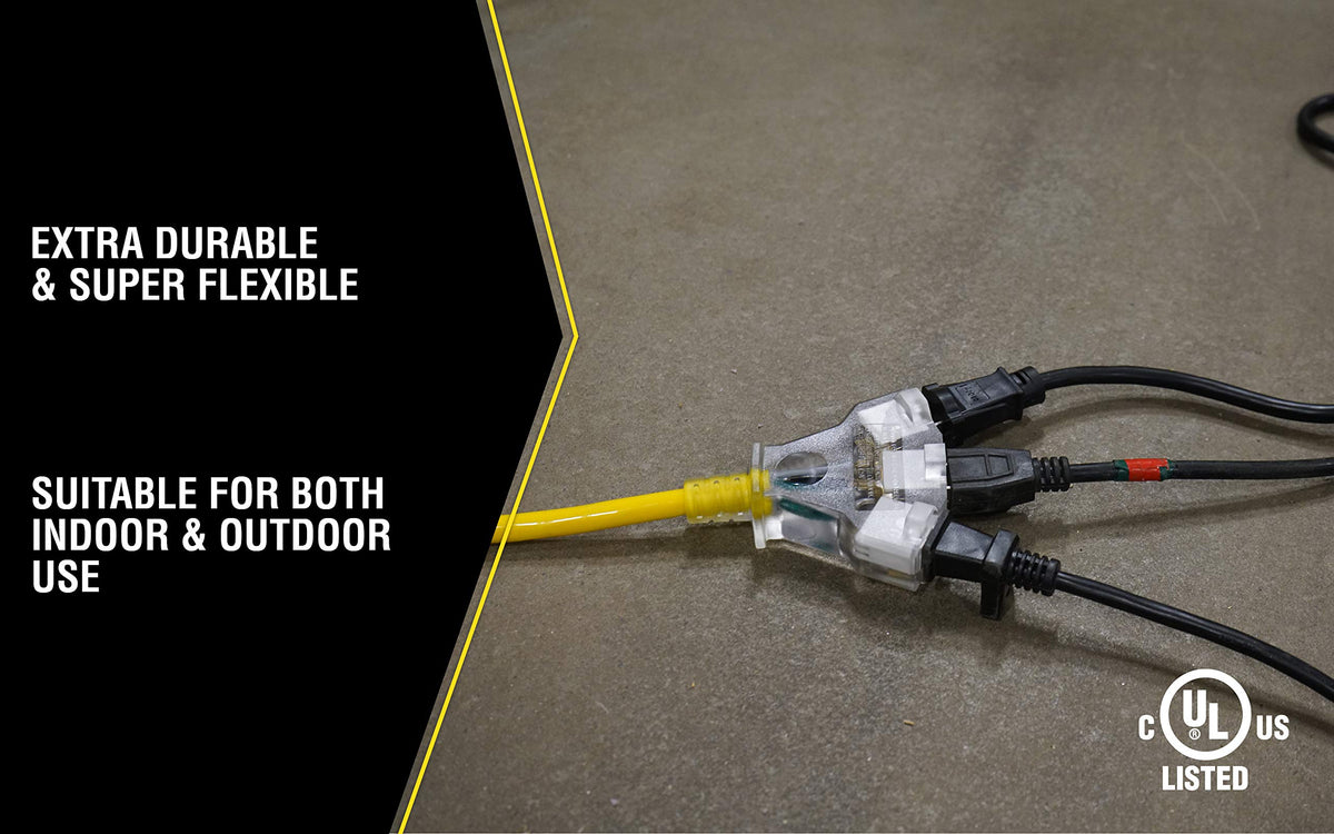 Yellow Jacket SJTW water-resistant extension cord designed for damp work areas