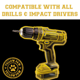 Yellow Paw 1-2inch round shank for easy fitting in drills.