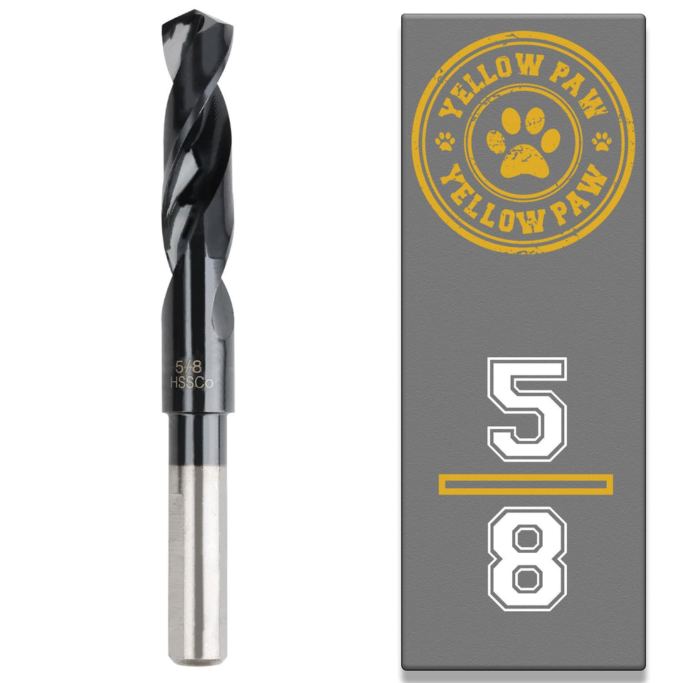 Yellow Paw 5/8-inch drill bit with M35 cobalt TiAIN coating for metal drilling.