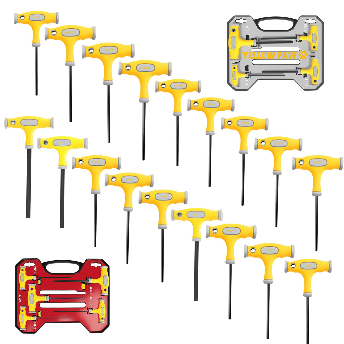 Yellow Paw T-handle Allen wrench set with ergonomic grip for versatile repairs
