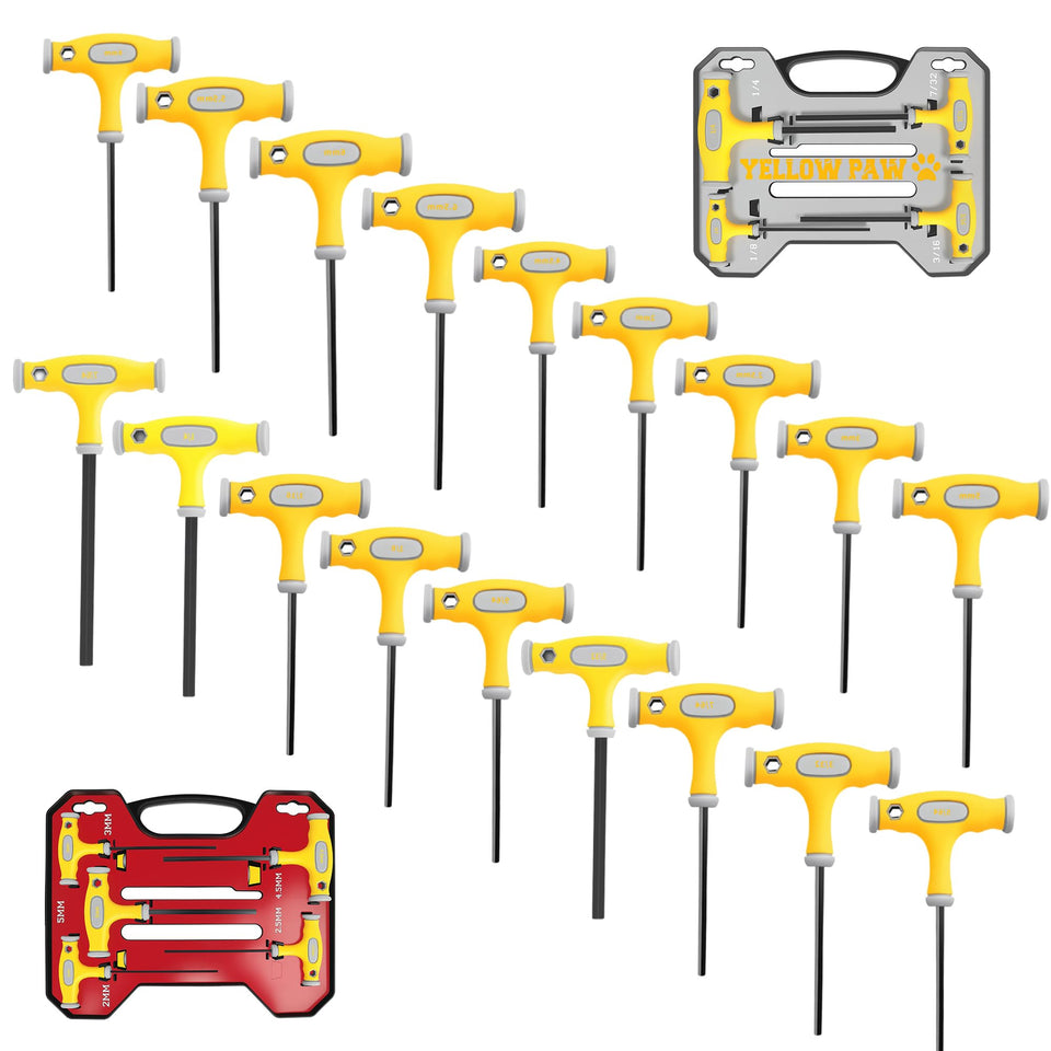 Yellow Paw T-handle Allen wrench set with ergonomic grip for versatile repairs