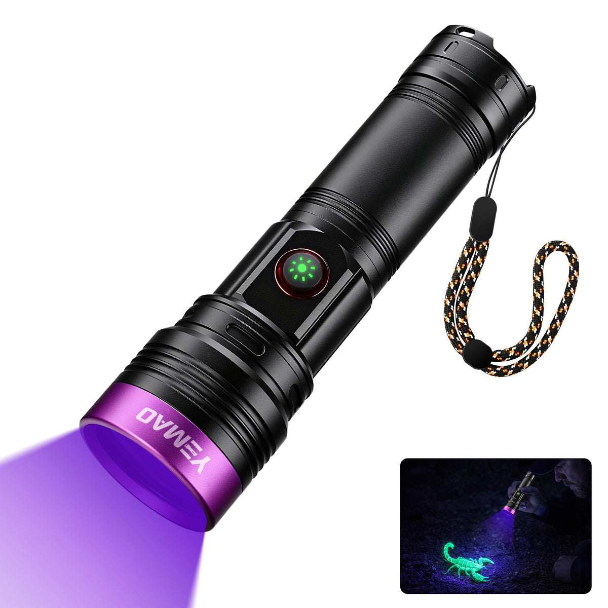 Yemao 20W UV flashlight 365nm for clear detection in darkness and stains.