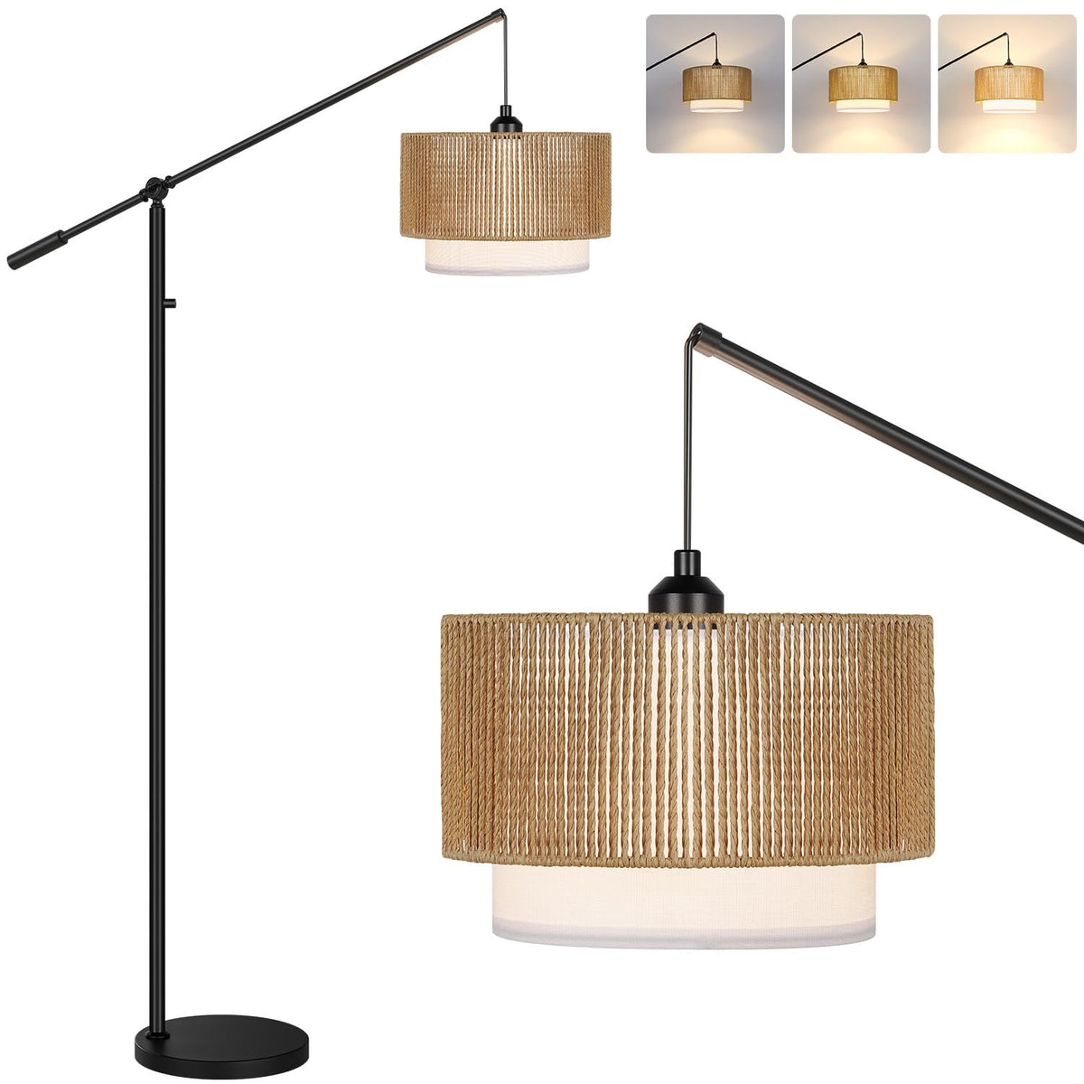 Yemela Arc Dimmable Floor Lamp with sturdy base for stable placement.