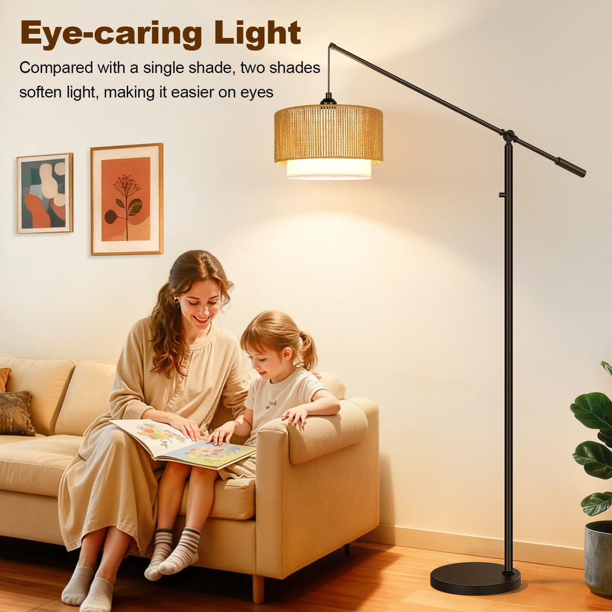 Yemela floor lamp in a living room setup for tall illumination.