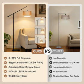 Yemela lamp with swing arm extended toward sofa for targeted lighting.