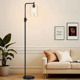 Yemela dimmable floor lamp with glass shade for warm, even illumination.