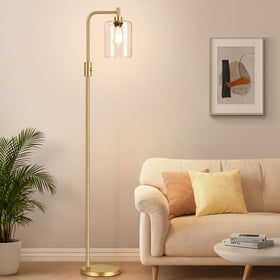 Yemela dimmable gold floor lamp with glass shade for warm living spaces