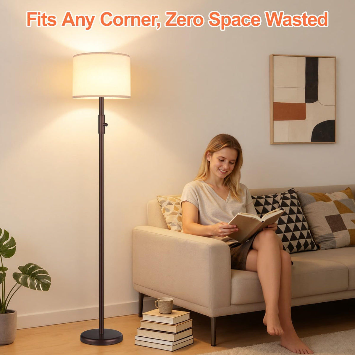 Yemela Upgraded Dimmable Floor Lamp brown finish complements various interiors.