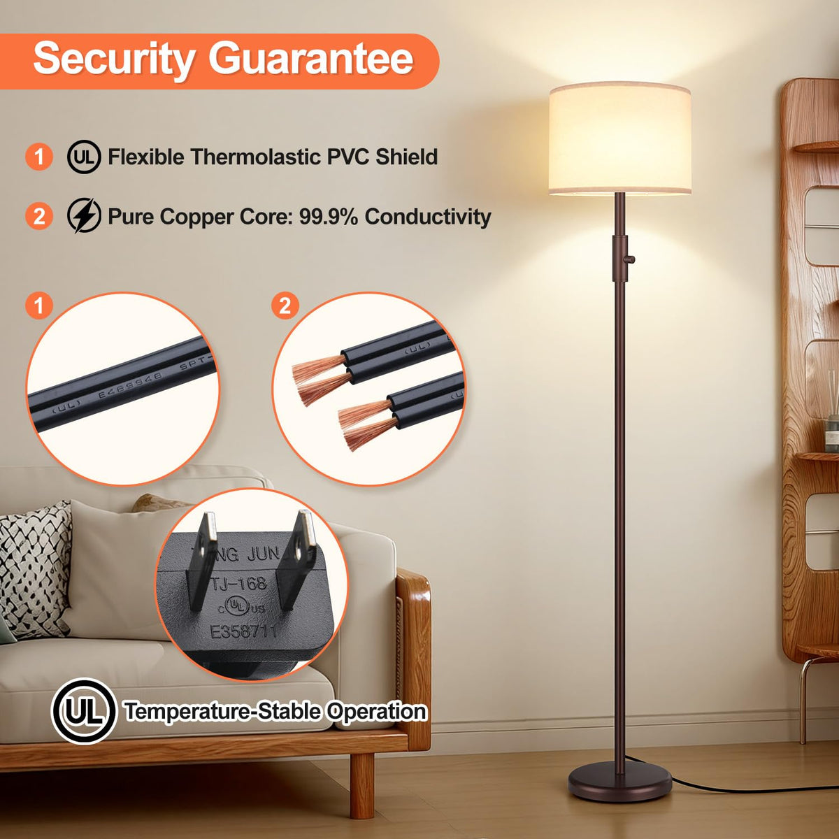 Yemela Upgraded Dimmable Floor Lamp full assembly shows ready-to-use setup.