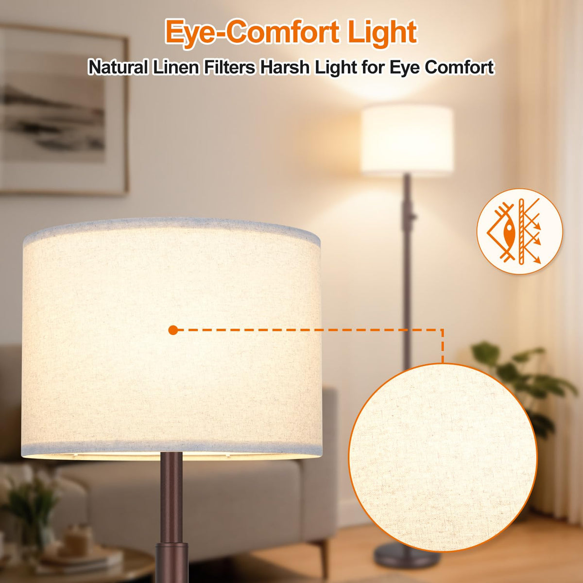 Yemela Upgraded Dimmable Floor Lamp in living room demonstrates versatile lighting and style.