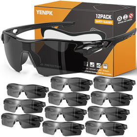 YENPK 12-pack safety glasses worn on the face for all-day comfort