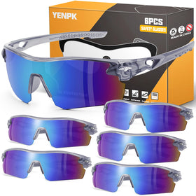 YENPK blue mirror safety glasses for all-day outdoor tasks and glare reduction.