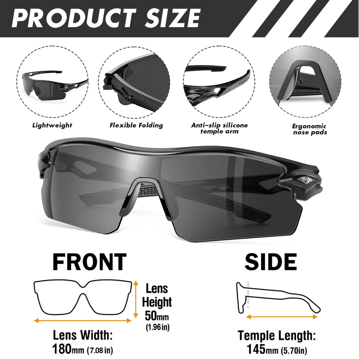 Close-up of YENPK polycarbonate lenses offering clear vision and impact resistance