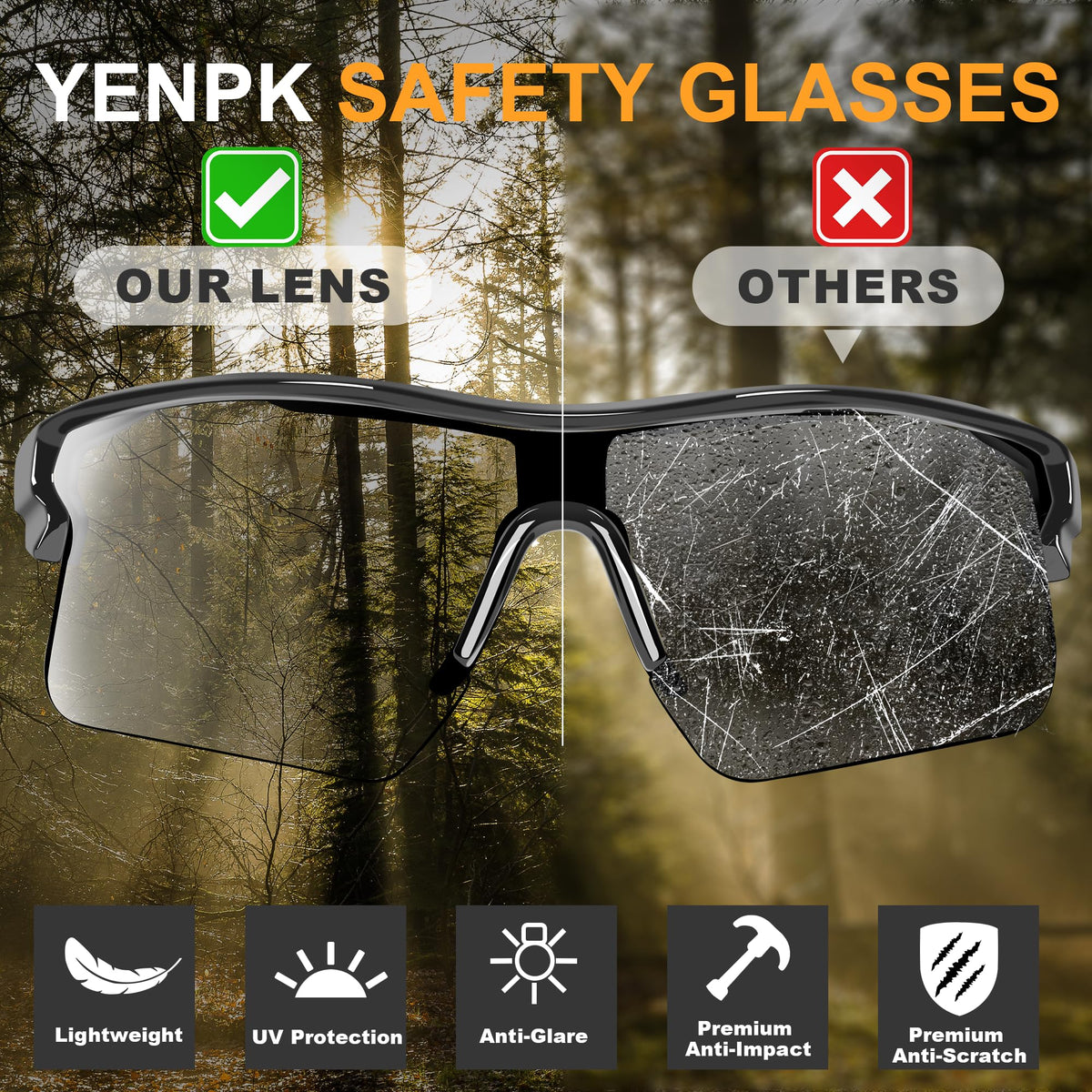 YENPK safety glasses with adjustable frame for versatile sizing.